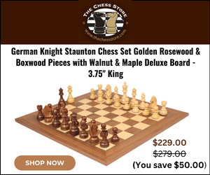 German Knight Staunton Chess Set Golden Rosewood & Boxwood Pieces with Walnut & Maple Deluxe Board